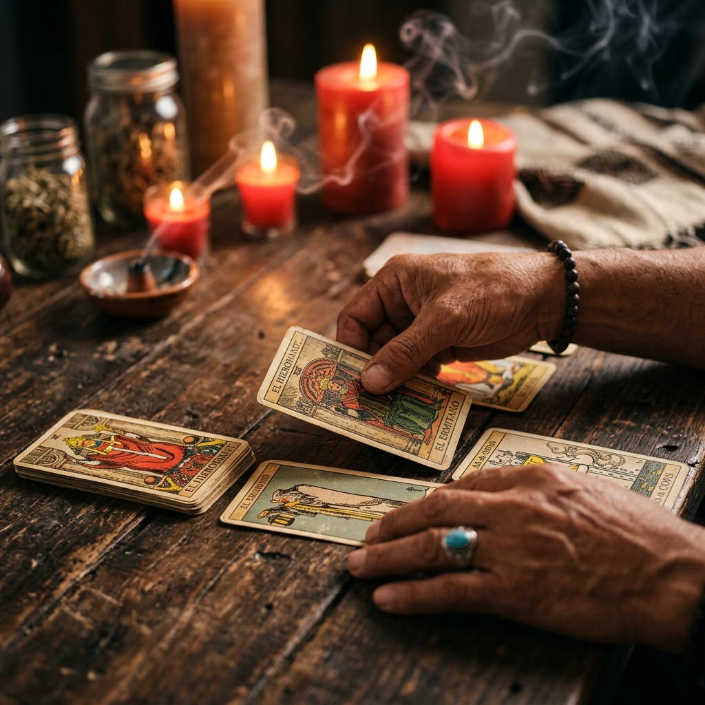 Lectura de tarot y trabajos espirituales de amor del Maestro Juan con velas rojas